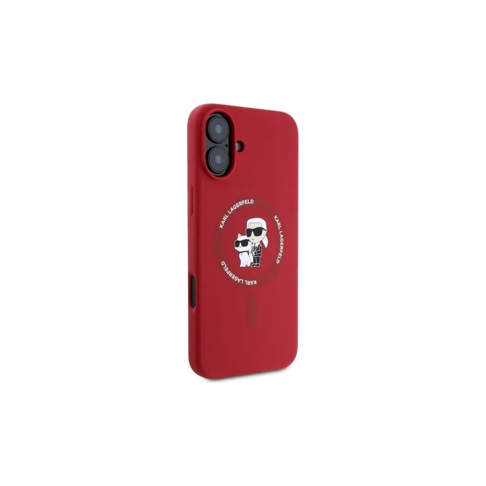 Fall Karl Lagerfeld KLHMP16SSCMKCRHR Apple iPhone 16 Hartschale Silikon Karl&Choupette Köpfe Ring MagSafe rot