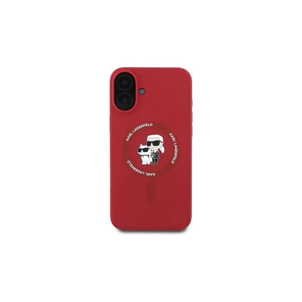 Fall Karl Lagerfeld KLHMP16SSCMKCRHR Apple iPhone 16 Hartschale Silikon Karl&Choupette Köpfe Ring MagSafe rot