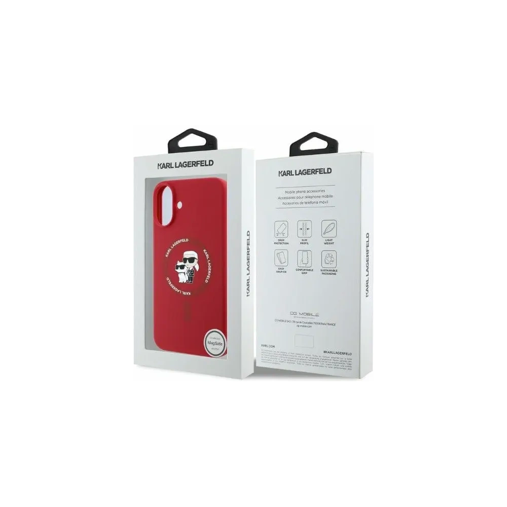 Fall Karl Lagerfeld KLHMP16SSCMKCRHR Apple iPhone 16 Hartschale Silikon Karl&Choupette Köpfe Ring MagSafe rot