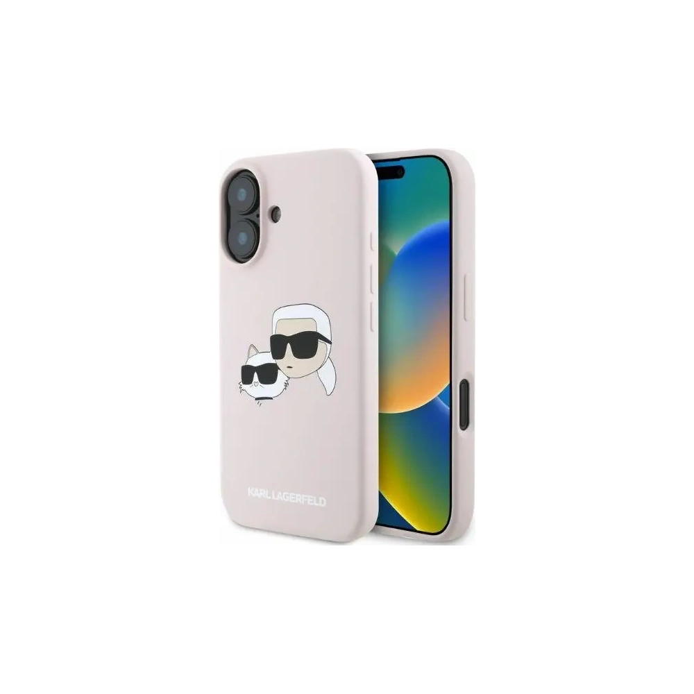 Případ Karl Lagerfeld KLHMP16SSKCHPPLP Apple iPhone 16 tvrdý obal Silikonový Dvojité hlavy tisk MagSafe růžový