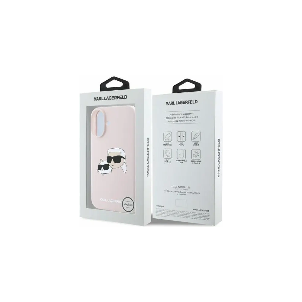 Fall Karl Lagerfeld KLHMP16SSKCHPPLP Apple iPhone 16 Hardcase Silikon Doppelköpfe Druck MagSafe rosa