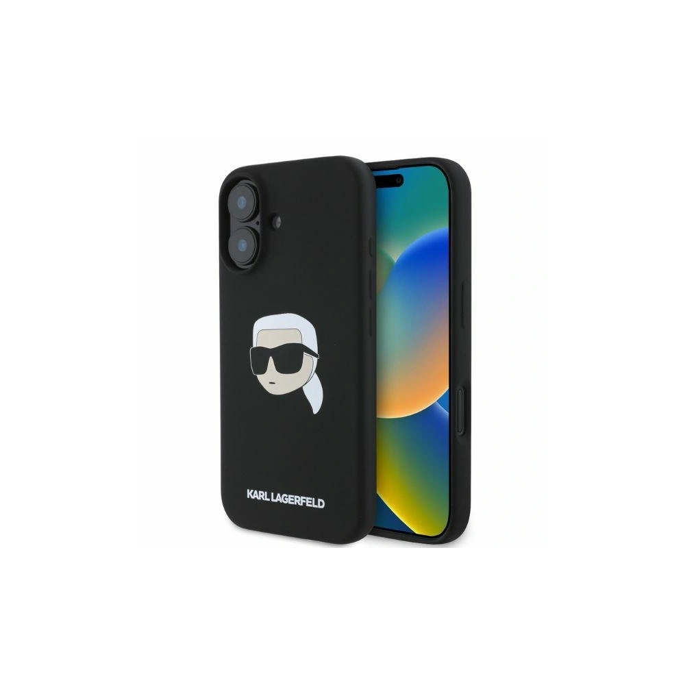 Etui Karl Lagerfeld KLHMP16SSKHPPLK Apple iPhone 16 hardcase silikonový potah Karl Head Print MagSafe černý - iPhone 16 - Karl Lagerfeld