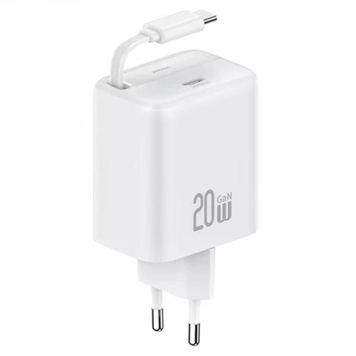 Ładowarka sieciowa USAMS USB-C + zwijany kabel USB-C PD+QC 20W Gan Fast Charging biały YC Series - Sieciowe - Usams