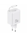 USAMS USB-C Wall Charger + retractable USB-C PD+QC 20W Gan Fast Charging white YC Series - Wall Chargers - Usams