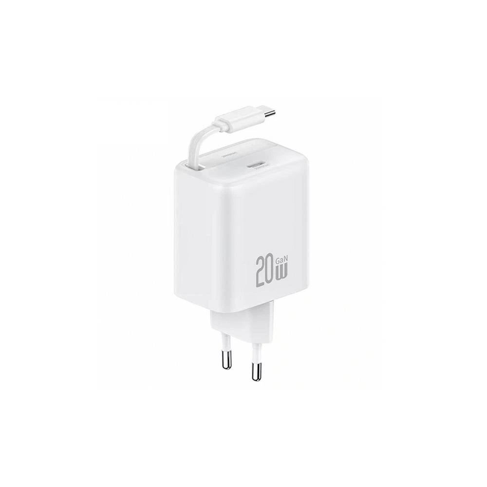 Hurtownia GSM - USAMS USB-C Fali Töltő + kihúzható USB-C PD+QC 20W Gan Gyors Töltés fehér YC Sorozat - USA1170 - {ean13} - Hurt