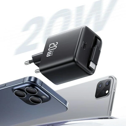 Ładowarka sieciowa USAMS USB-C + zwijany kabel USB-C PD+QC 20W Gan Fast Charging biały YC Series - Sieciowe - Usams