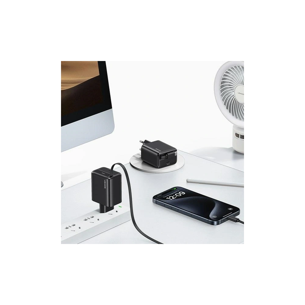 Hurtownia GSM - USAMS USB-C Fali Töltő + kihúzható USB-C PD+QC 20W Gan Gyors Töltés fehér YC Sorozat - USA1170 - {ean13} - Hurt