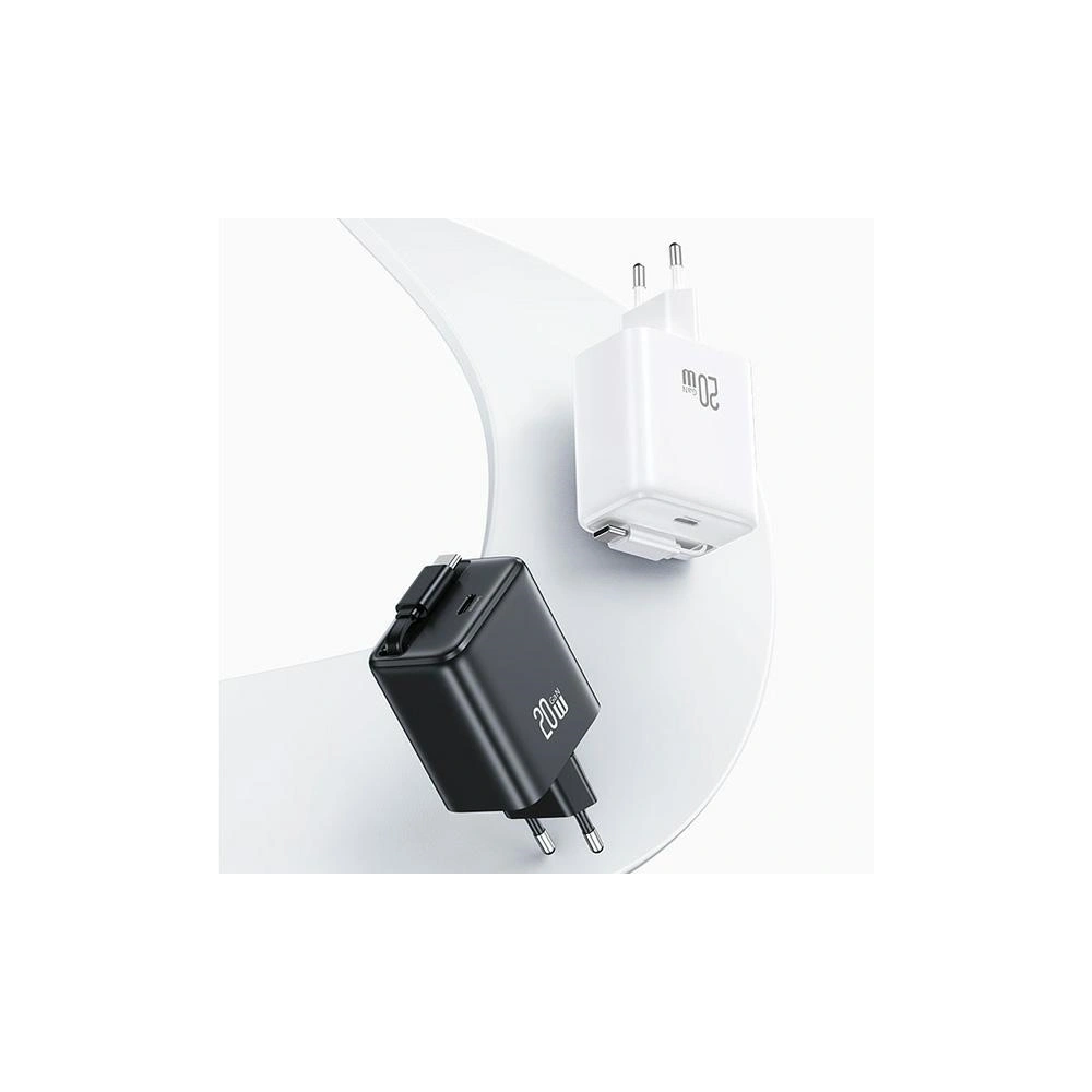 Hurtownia GSM - USAMS USB-C Fali Töltő + kihúzható USB-C PD+QC 20W Gan Gyors Töltés fehér YC Sorozat - USA1170 - {ean13} - Hurt