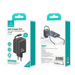 Hurtownia GSM - USAMS USB-C Fali Töltő + kihúzható USB-C PD+QC 20W Gan Gyors Töltés fehér YC Sorozat - USA1170 - {ean13} - Hurt