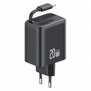 Hurtownia GSM - USAMS USB-C Fali Töltő + Húzható USB-C Kábel PD+QC 20W Gan Gyors Töltés Fekete YC Sorozat - USA1171 - {ean13} - Hurt