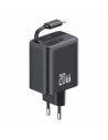 USAMS USB-C Fali Töltő + Húzható USB-C Kábel PD+QC 20W Gan Gyors Töltés Fekete YC Sorozat