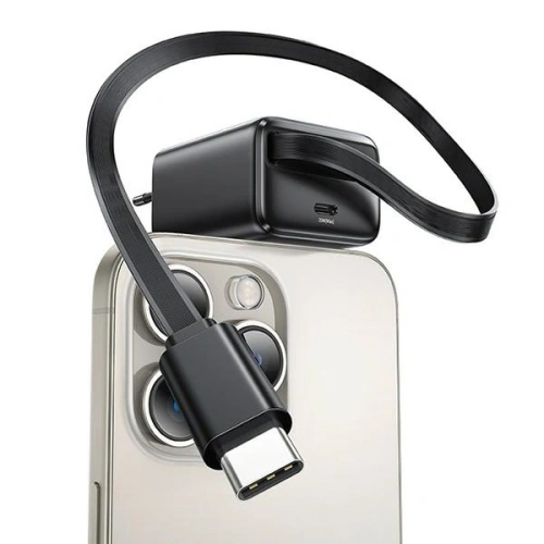 Ładowarka sieciowa USAMS USB-C + zwijany kabel USB-C PD+QC 20W Gan Fast Charging czarny YC Series - Sieciowe - Usams