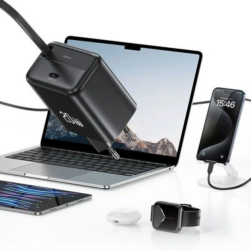 Ładowarka sieciowa USAMS USB-C + zwijany kabel USB-C PD+QC 20W Gan Fast Charging czarny YC Series - Sieciowe - Usams