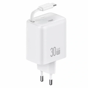 Hurtownia GSM - USAMS USB-C Fali Töltő + kihúzható USB-C kábel PD+QC 30W Gan Gyors Töltés fehér YC Sorozat - USA1172 - {ean13} - Hurt