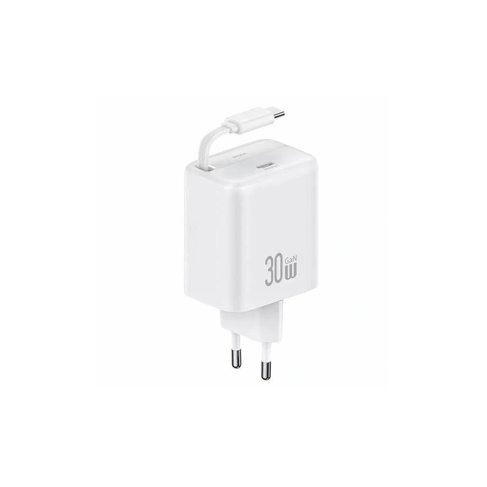 Hurtownia GSM - USAMS USB-C Fali Töltő + kihúzható USB-C kábel PD+QC 30W Gan Gyors Töltés fehér YC Sorozat - USA1172 - {ean13} - Hurt