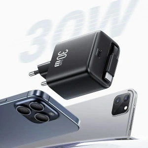 Hurtownia GSM - USAMS USB-C Fali Töltő + kihúzható USB-C kábel PD+QC 30W Gan Gyors Töltés fehér YC Sorozat - USA1172 - {ean13} - Hurt
