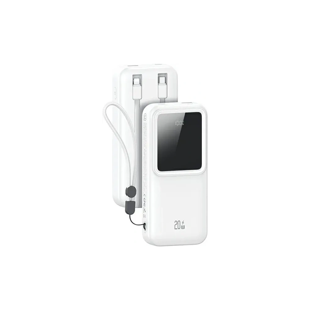 Hurtownia GSM - USAMS power bank beépített USB-C + Lightning kábelekkel 30000mAh 20W PD+QC 3.0 Gyors Töltés X-chel Sorozat fehér - USA1174 - {ean13} - Hurt