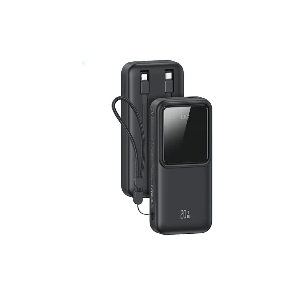 Hurtownia GSM - Bancă de putere USAMS cu cabluri integrate USB-C + Lightning 30000mAh 20W PD+QC 3.0 Încărcare rapidă Seria X-chel neagră - USA1175 - {ean13} - Hurt