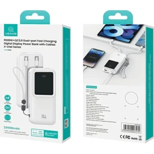 Hurtownia GSM - USAMS Powerbank mit integrierten USB-C + Lightning-Kabeln 30000mAh 20W PD+QC 3.0 Schnellladung X-chel Serie schwarz - USA1175 - {ean13} - Hurt