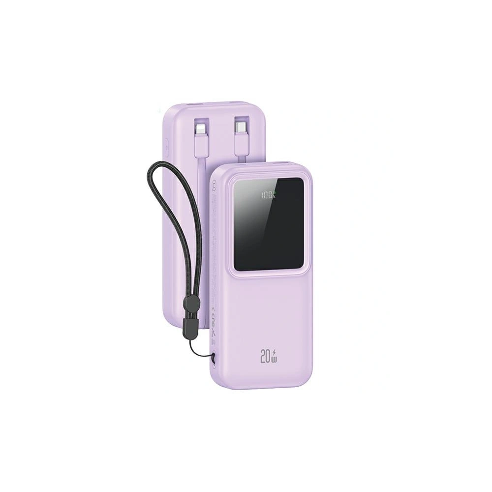 Wholesale USAMS Powerbank with built-in USB-C + Lightning cables 30000mAh 20W PD+QC 3.0 Fast Charge X-chel Series purple - USA1176 - {ean13} - Hurt
