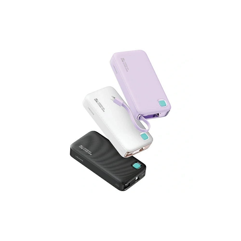 Hurtownia GSM - Baterie externă USAMS + cablu USB-C retractabil 10000 mAh PD 20W Încărcare rapidă seria XY mov - USA1177 - {ean13} - Hurt