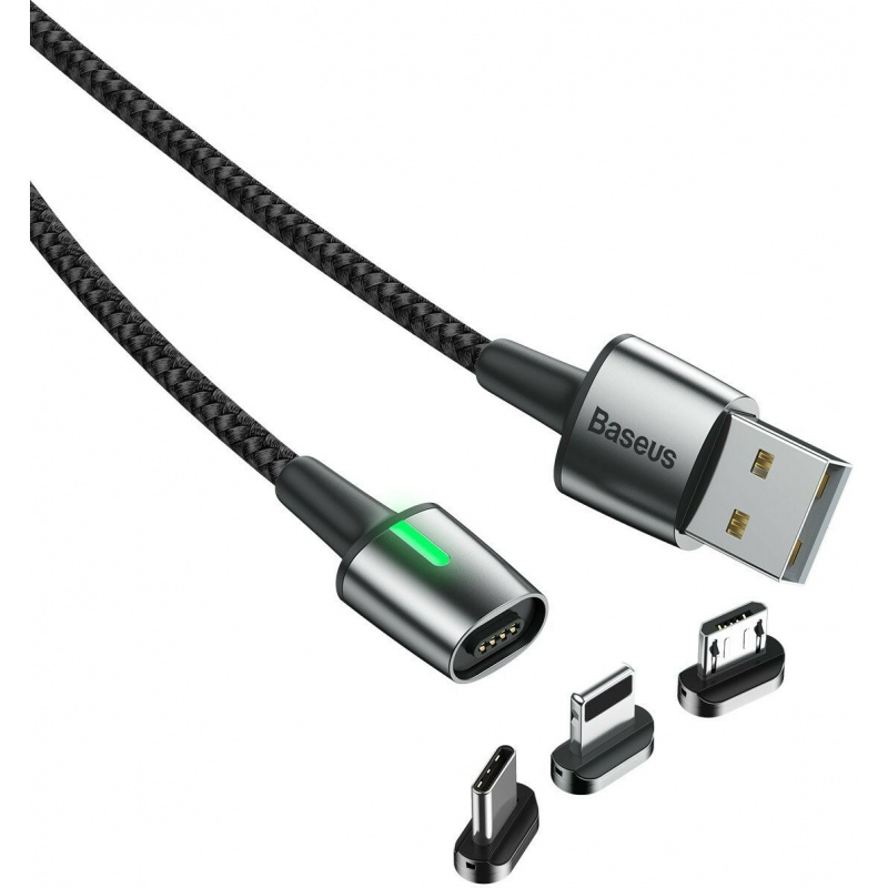 Hurtownia Baseus - 6953156214439 - BSU972BLK - Kabel magnetyczny Baseus Zinc Kit micro USB / USB-C / Lightning 1.5/2A 2m (czarny) - B2B homescreen