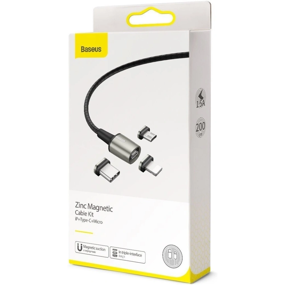 Hurtownia GSM - Kabel magnetyczny Baseus Zinc Kit micro USB / USB-C / Lightning 1.5/2A 2m (czarny) - BSU972BLK - {ean13} - Hurt