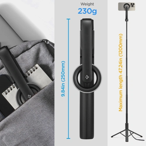 Kijek selfie Spigen S580W MagSafe Bluetooth Selfie Stick Long Tripod Black - Fotografia i filmowanie - Spigen