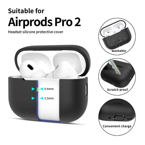 Etui Tech-Protect Silicone Apple Airpods Pro 1 / 2 Black - AirPods Pro (2. generacji) - Tech-Protect