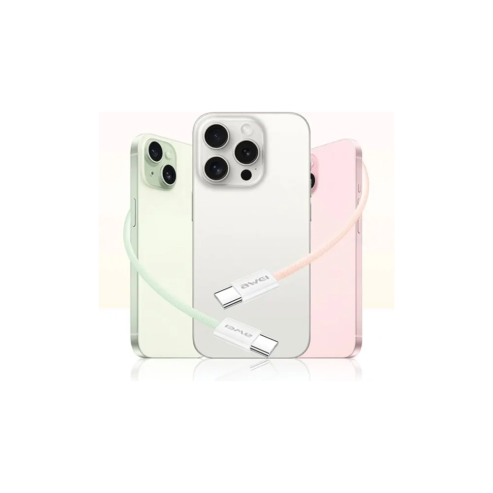 Hurtownia GSM - AWEI CL-219T USB-C / USB-C kabel 60W 1m kompatibilní s iPhone 15 bílý - AWEI219 - {ean13} - Hurt