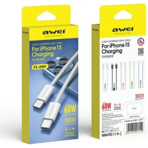 Hurtownia GSM - Kabel AWEI CL-219T USB-C / USB-C 60W 1m kompatybilny z iPhone 15 czarny - AWEI220 - {ean13} - Hurt