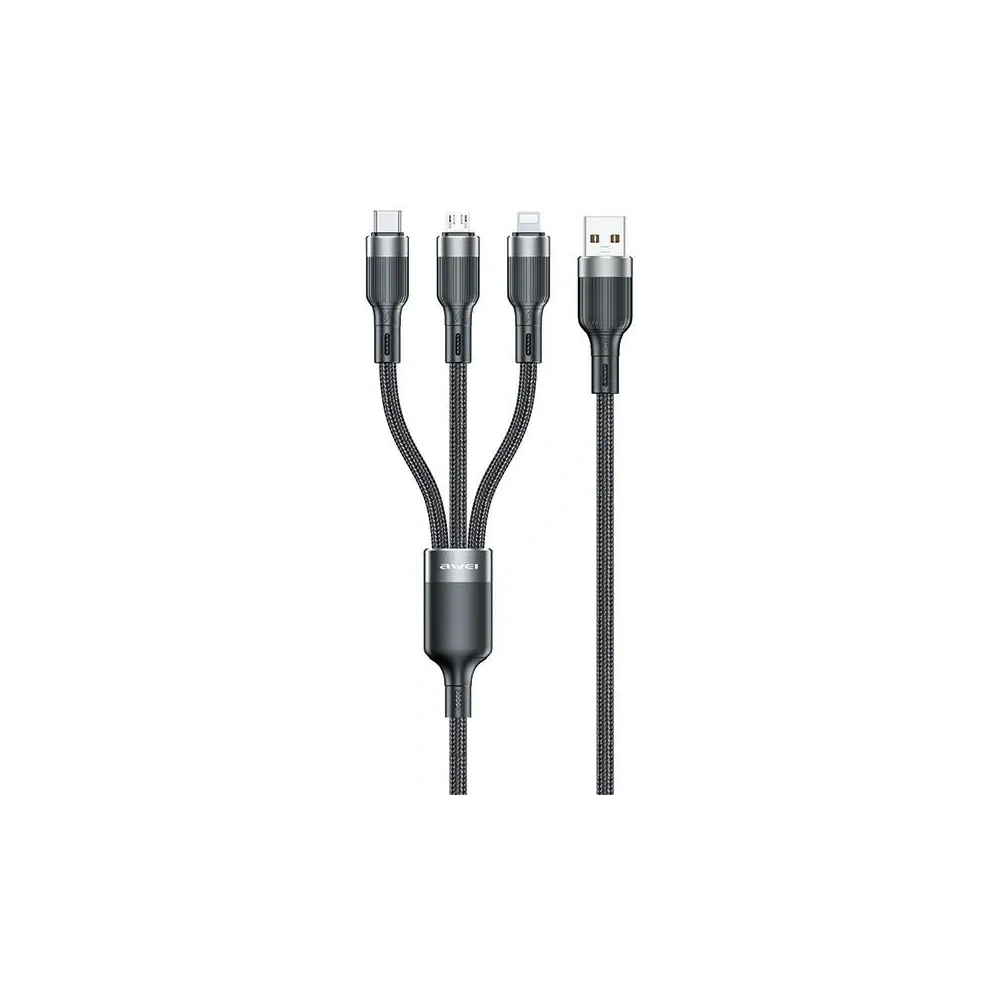 Hurtownia GSM - AWEI CL-975 cablu USB-C / Lightning / microUSB 3in1 1.2m negru - AWEI221 - {ean13} - Hurt