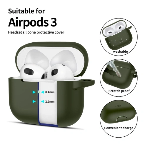 Etui Tech-Protect Silicone Hook Apple Airpods 3 Olive Green - AirPods (3. generacji) - Tech-Protect