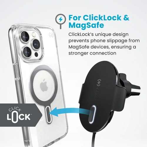 Speck Charging Vent Mount + ClickLock - Uchwyt samochodowy z ładowaniem bezprzewodowym MagSafe (czarny) - !ZAIMPORTOWANE - Speck