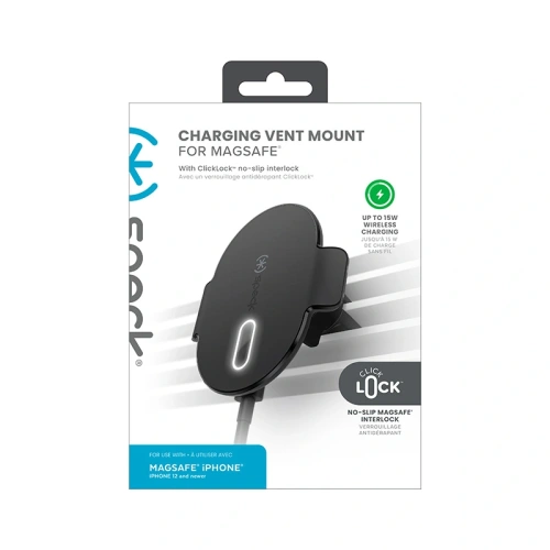 Speck Charging Vent Mount + ClickLock - Uchwyt samochodowy z ładowaniem bezprzewodowym MagSafe (czarny) - !ZAIMPORTOWANE - Speck