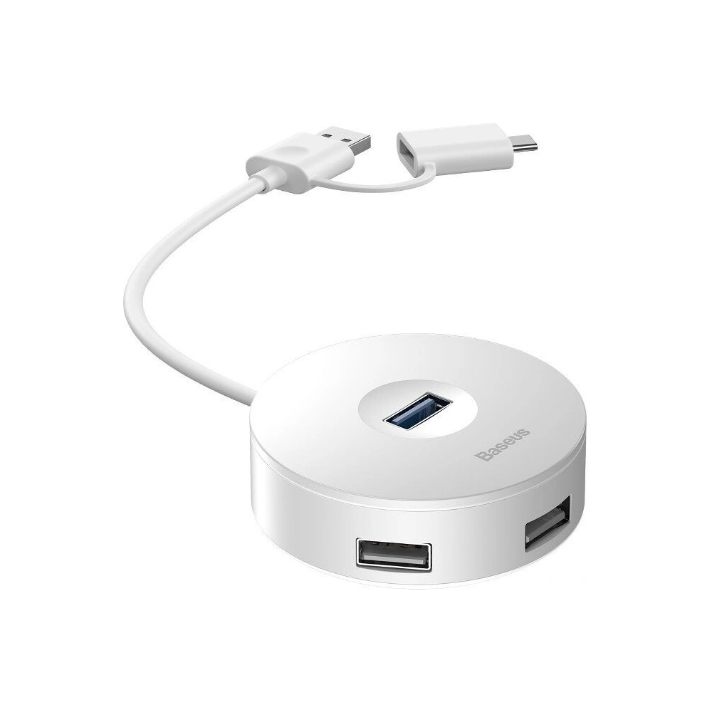 Hurtownia GSM - Adapter USB 3.0 Baseus Round Box, HUB USB/USB-C do 1x USB 3.0 + 3x USB 2.0, 1m (biały) - BSU981WHT - {ean13} - Hurt