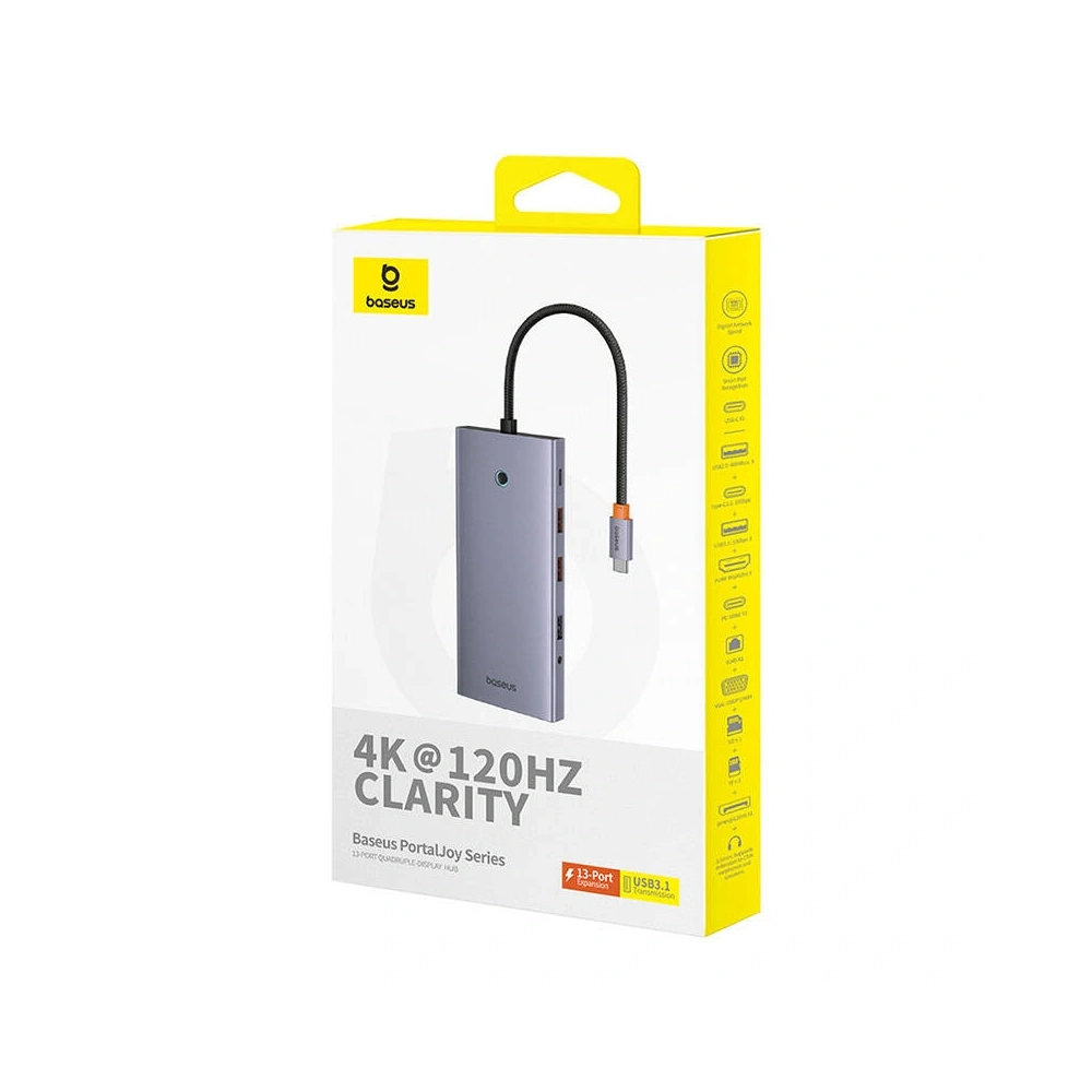Hurtownia GSM - Baseus PortalJoy adaptor 13in1 USB-C / 2xHDMI, DP, VGA, 2xUSB-C, 3xUSB-A, PD, RJ45, SD/TF, jack 3.5mm (gri) - BSU8849 - {ean13} - Hurt