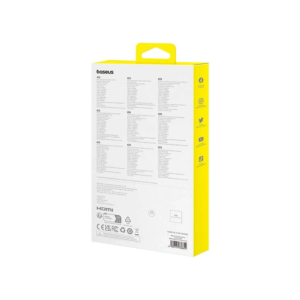 Hurtownia GSM - Baseus PortalJoy adaptor 13in1 USB-C / 2xHDMI, DP, VGA, 2xUSB-C, 3xUSB-A, PD, RJ45, SD/TF, jack 3.5mm (gri) - BSU8849 - {ean13} - Hurt
