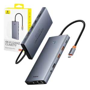 Hurtownia GSM - Baseus PortalJoy 13in1 Adapter USB-C / 2xHDMI, DP, VGA, 2xUSB-C, 3xUSB-A, PD, RJ45, SD/TF, Klinke 3.5mm (grau) - BSU8849 - {ean13} - Hurt