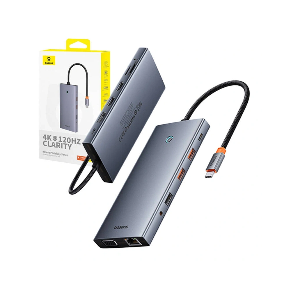 Hurtownia GSM - Baseus PortalJoy adaptor 13in1 USB-C / 2xHDMI, DP, VGA, 2xUSB-C, 3xUSB-A, PD, RJ45, SD/TF, jack 3.5mm (gri) - BSU8849 - {ean13} - Hurt