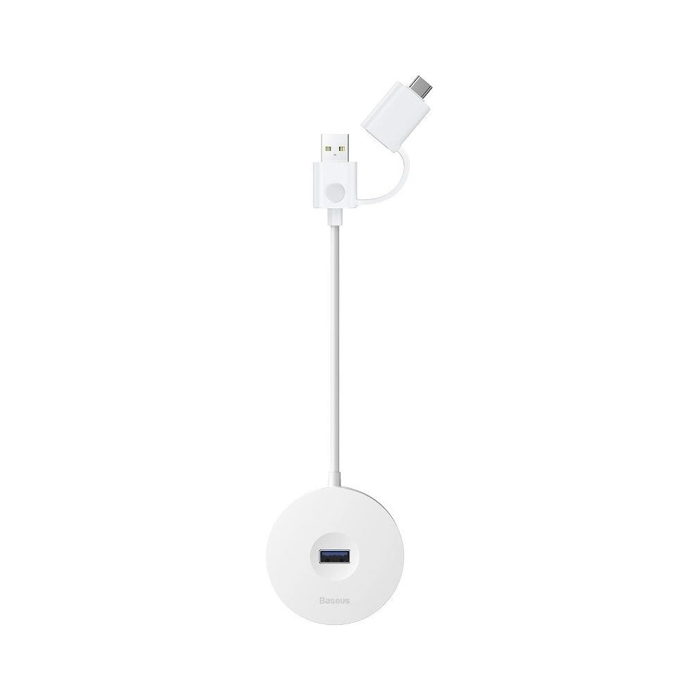 Hurtownia GSM - Adapter USB 3.0 Baseus Round Box, HUB USB/USB-C do 1x USB 3.0 + 3x USB 2.0, 12cm (biały) - BSU982WHT - {ean13} - Hurt