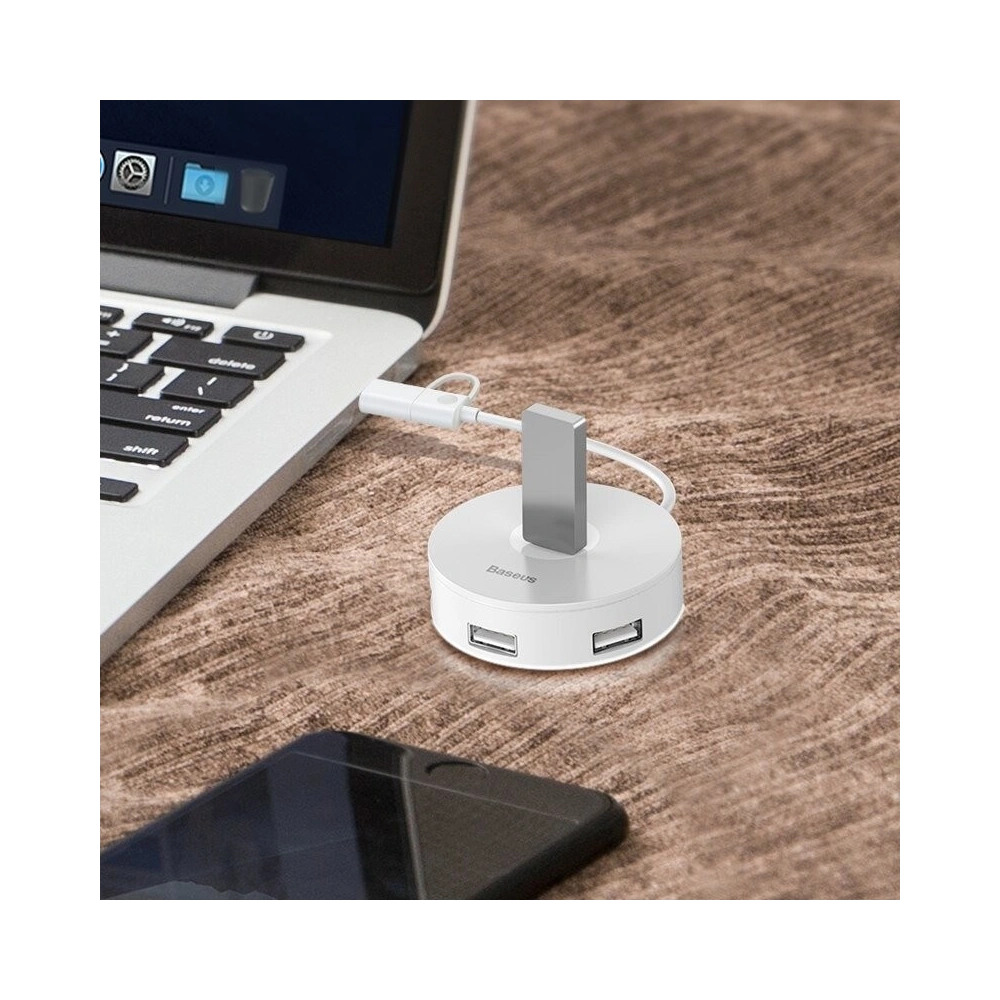 Hurtownia GSM - Adapter USB 3.0 Baseus Round Box, HUB USB/USB-C do 1x USB 3.0 + 3x USB 2.0, 12cm (biały) - BSU982WHT - {ean13} - Hurt