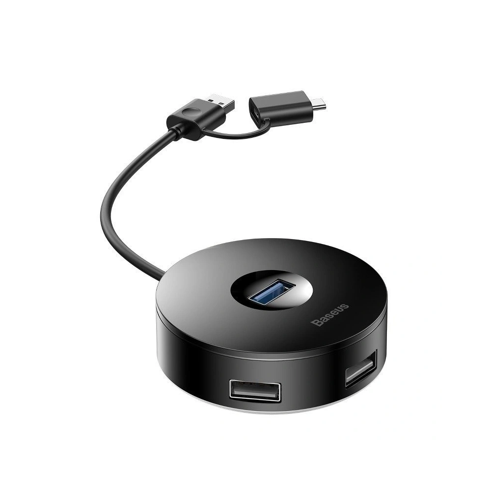 Hurtownia GSM - Adapter USB 3.0 Baseus Round Box, HUB USB/USB-C do 1x USB 3.0 + 3x USB 2.0, 12cm (czarny) - BSU983BLK - {ean13} - Hurt