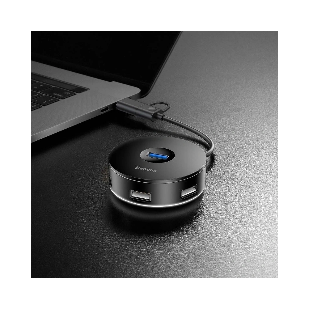 Hurtownia GSM - Adapter USB 3.0 Baseus Round Box, HUB USB/USB-C do 1x USB 3.0 + 3x USB 2.0, 12cm (czarny) - BSU983BLK - {ean13} - Hurt