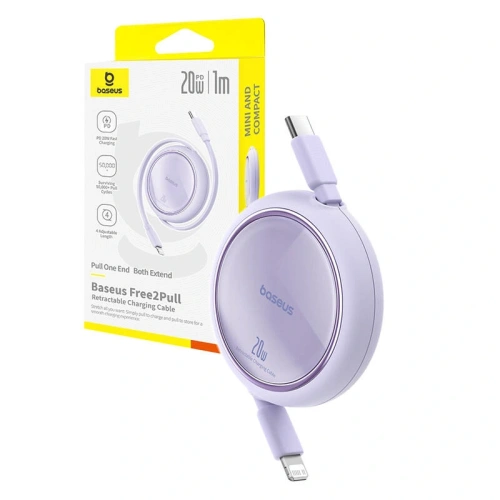 Kabel Baseus Free2Pull USB-C / Lightning 20W 1m (fioletowy) - USB-C - Lightning - Baseus