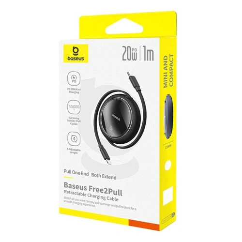 Kabel Baseus Free2Pull USB-C / Lightning 20W 1m (czarny) - USB-C - Lightning - Baseus