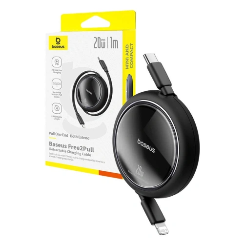 Kabel Baseus Free2Pull USB-C / Lightning 20W 1m (czarny) - USB-C - Lightning - Baseus