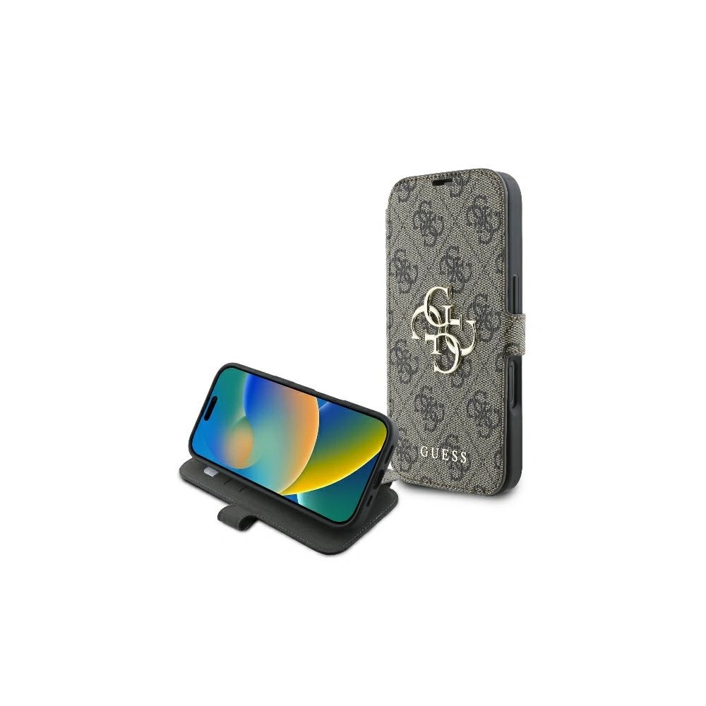 Hurtownia GSM - Etui Guess GUBKP16S4GMGBR Apple iPhone 16 book 4G Metal Logo brązowy - GUE3597 - {ean13} - Hurt