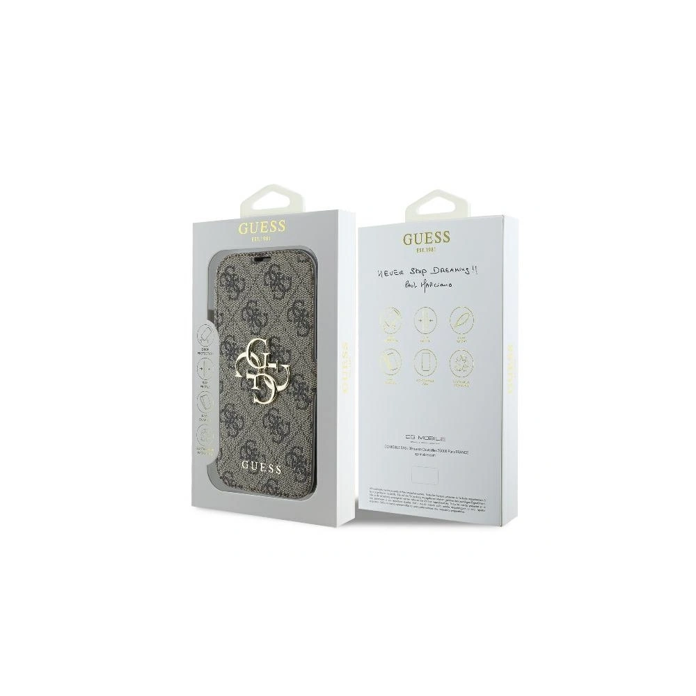 Hurtownia GSM - Etui Guess GUBKP16S4GMGBR Apple iPhone 16 book 4G Metal Logo brązowy - GUE3597 - {ean13} - Hurt