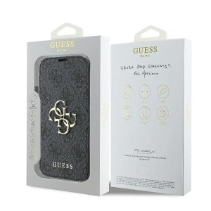 Etui Guess GUBKP16S4GMGGR Apple iPhone 16 book 4G Metal Logo czarny - iPhone 16 - Guess